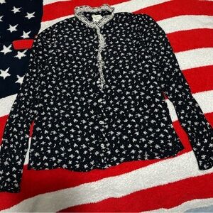 RARE Sezane X Sea New York Chlo Floral Ruffle Blouse in blue and Ecru